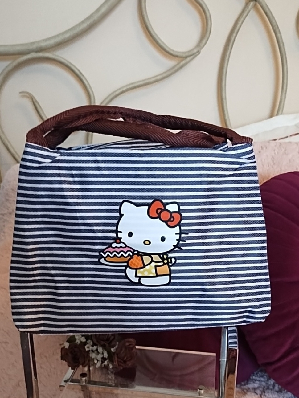 Hello Kitty Navy and White Striped Insulated Lunch Bag NWOT